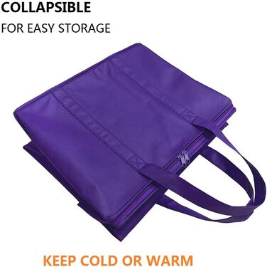 Сумка-холодильник XL на блискавці, багаторазова, зберігає їжу гарячою або холодною, ідеально підходить для прийому їжі, Instacart, ресторани, фіолетова, 2 шт.