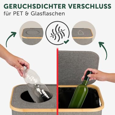 Контейнер для збору порожніх пляшок Blumtal 150 л з 2 відділеннями - Органайзер для порожніх пляшок з бамбука - Збірник порожніх пляшок - Збірник порожніх пляшок - Контейнер для збору порожніх пляшок з отвором - Збірник сірого кольору - 150 л