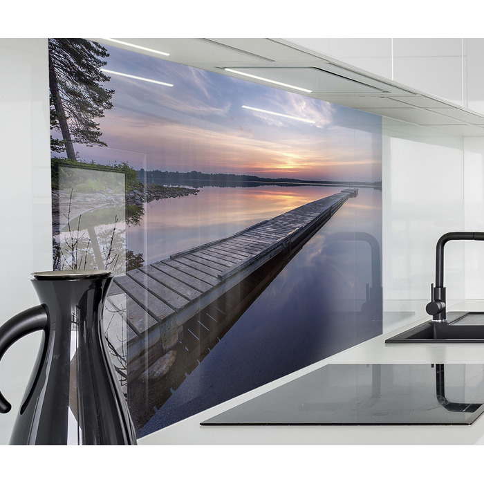 Кухонний фартух timalo зі скляним ефектом акрилове скло 2 мм Захист від бризок для плити, скляний фартух, акрилові скляні стінові панелі, захисна панель для фартуха Бетонно-синьо-сірий (60x52 см, 207- Seeblick)