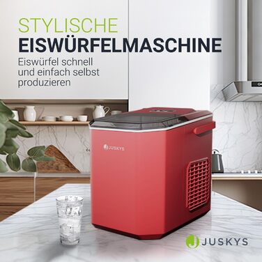 Льодогенератор Juskys IceOracle - Коктейльний лід за 6-13 хв - Міні-льодогенератор на 12 кг/день - Великий контейнер для льоду - Білий (червоний)