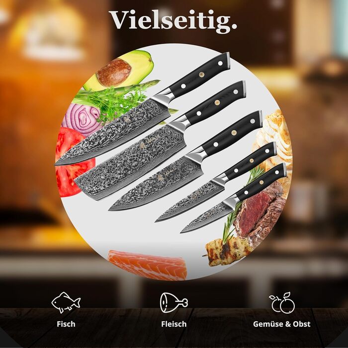 Кулінарний набір ножів з дамаської сталі Sycamore, 6 предметів 67 шарів, ядро з VG10, твердість 60 2 HRC, ручки з клена, хлібний ніж із серрейторною заточкою, магнітний тримач для ножів, професійні кухонні ножі для точного нарізання (Елітна кухня)