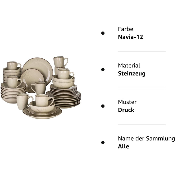 Комбінований сервіз vancasso, набір посуду Navia з кераміки, столовий сервіз із 32 предметів, вінтажний зовнішній вигляд, дизайн природи (набір із 40 предметів, Navia-12)
