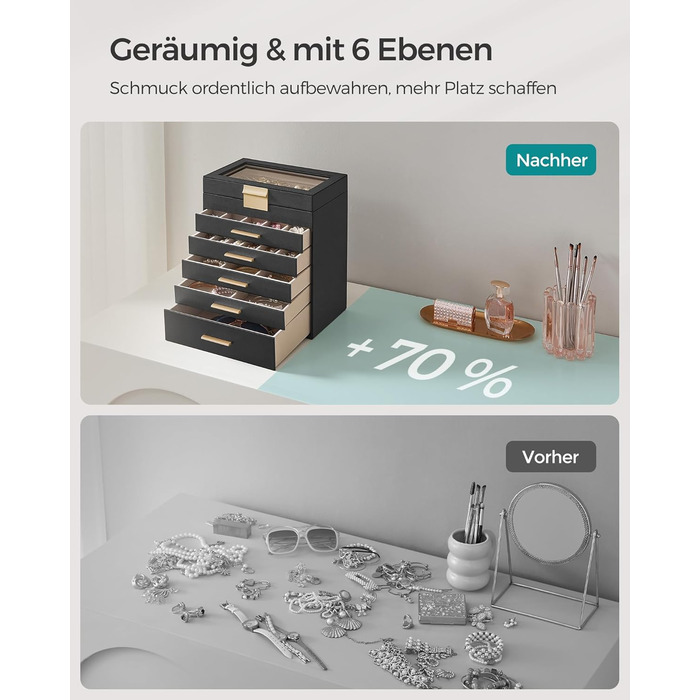 Органайзер для ювелирных изделий 6-уровневый, черный SONGMICS