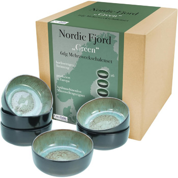 Серія Nordic Fjord набір посуду з 18 предметів, набір тарілок з кераміки (набір мисок для пластівців 6 шт. , зелений), 21551