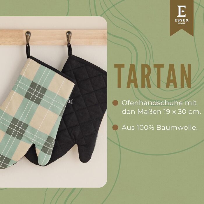 Рукавички для духовки 19 x 30 см, набір 2 предмети, зелений Tartan ESSEX
