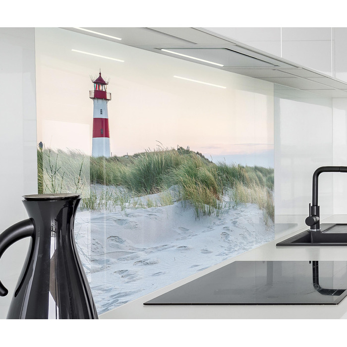 Кухонний фартух timalo зі скляним виглядом Північне море, очерет, захід сонця, океан, солома 2 мм акрилове скло Бризокості для плити, кухонний скляний фартух, акрилові скляні стінові панелі, захисна панель для фартуха (60 x 40 см, 300- Маяк)