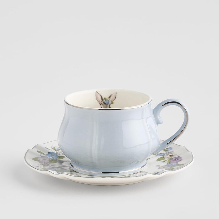 Чашка з блюдцем home&you Pansilo, світло-блакитний колір, великодні порцелянові чайні чашки, кавова чашка, великодній посуд, весняна великодня прикраса для столу та вітальні, великодня прикраса, весняна прикраса