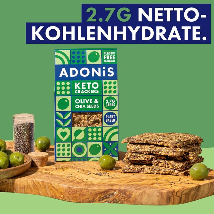 Кето крекеры с оливками и семенами чиа, 10 упаковок по 60 г Adonis