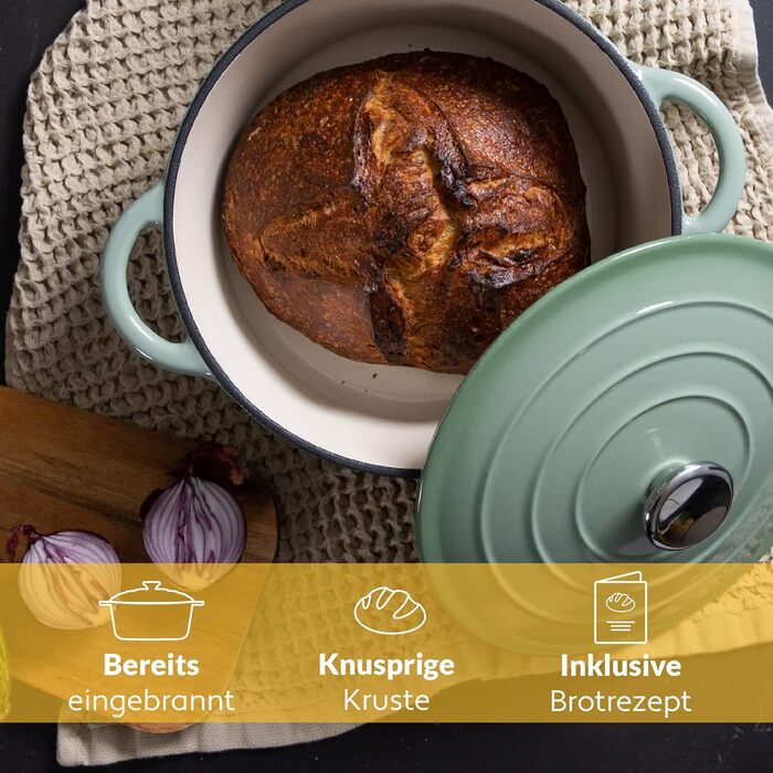 Чавунна жаровня 3,5 л з кришкою 24 см, зелена Chefarone