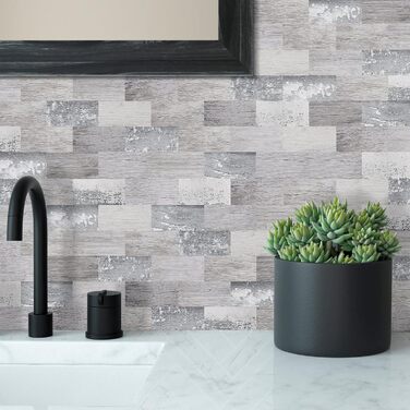 Штучна настінна плитка, самоклеюча панель для кухонного фартуха, тверда ПВХ плитка, клейка плитка для кухні та ванної кімнати (34 x 29 см) (20, бліде дерево)