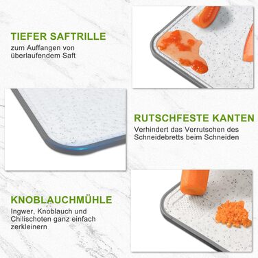 Набір обробних дощок BOCHION, пластикові дошки з іконками продуктів та піддоном, нековзні та без BPA, антибактеріальні дошки для риби, овочів, фруктів, мяса, хліба (набір з 3 шт., білі)