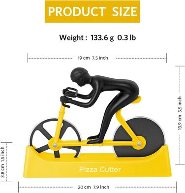 Резак для пиццы в виде велосипедиста с подставкой, желтый KUONIIY