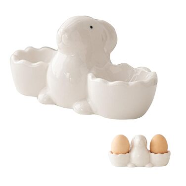 Набір із 2 порцелянових стаканчиків для яєць на Великдень, керамічні стаканчики для яєць у формі кролика, кумедні, креативні тарілки для пасхальних яєць у формі кролика, можна мити в посудомийній машині, підставка для варених яєць, великодні подарунки (B 