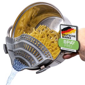 Силіконовий друшляк Snap-On Насадка для пасти з каструль та сковорідок Без бісфенолу А, придатний для миття в посудомийній машині Друшляк для зливу води з каструль (великий сірий)