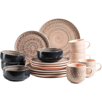 Набор посуды с ручной росписью MSER серии 931743 Spicy Market на 4 персоны в средиземноморском винтажном дизайне, комбинированный сервиз из 16 предметов из керамики, розового цвета, керамогранита