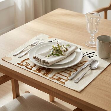 Великодні серветки &quotЩасливого Великодня&quot з коричневим кроликом, набір з 4 шт. , 32x45 см, весняний різдвяний килимок, серветки, що миються, прикраса для кухні-вечірки (коричневий, 32 x 45 см)