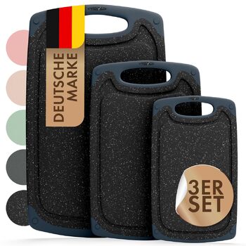 Набір обробних дощок Blumtal 3 розміри (S/M/L) - Велика пластикова обробна дошка з пазами для соку та ручкою - Без бісфенолу А, міцна кухонна обробна дошка, чорна, набір з 3 предметів