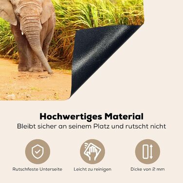 Фартух для плити, кухонний фартух, вініл, 78x52 см, декор для кухні, облицювання стіни, кришка для плити - сіро-чорна (слони - тварини, 52Д x 60Ш см)