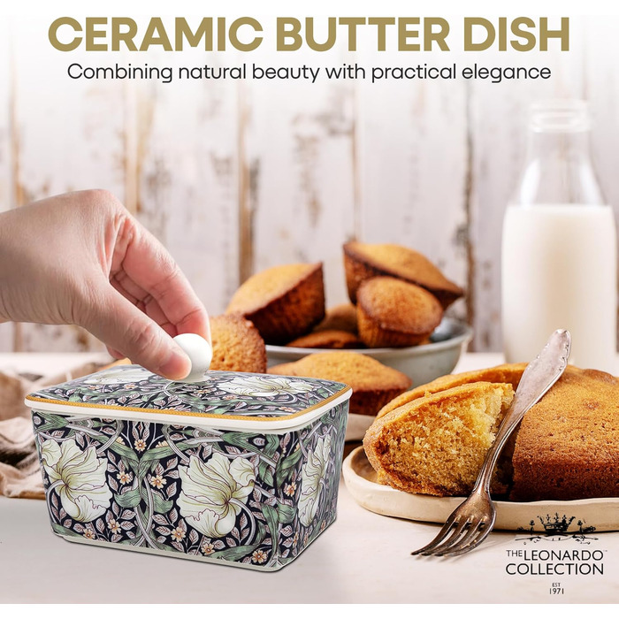 Маслянка з кришкою, китайська кераміка, з гарними акварельними мотивами, дизайн від галереї Дженніфер Роуз для Busy Bees (барвистий (квітковий візерунок))