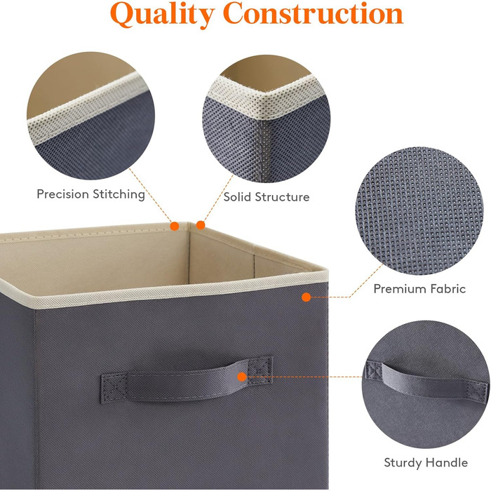Складні кубики для зберігання Lifewit 6 шт. 18 л, середні декоративні тканинні ящики для зберігання з ручками для організації полиць шафи, 26,5 x 26,5 x 28 см, (сірий, 30x30x30 см)