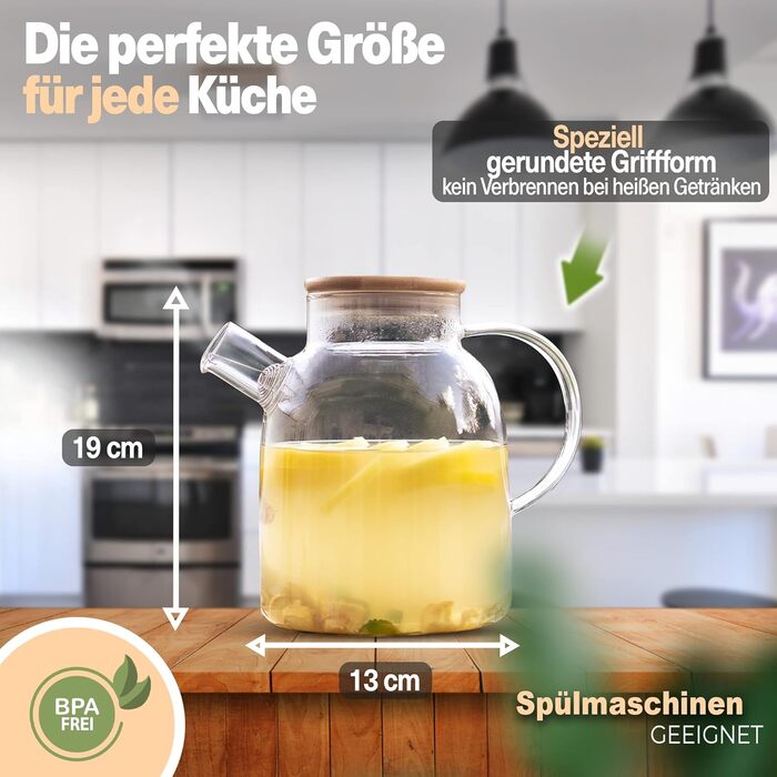 Чайник скляний з ситечком та підставкою для підігріву 1,6 л CLIDOR