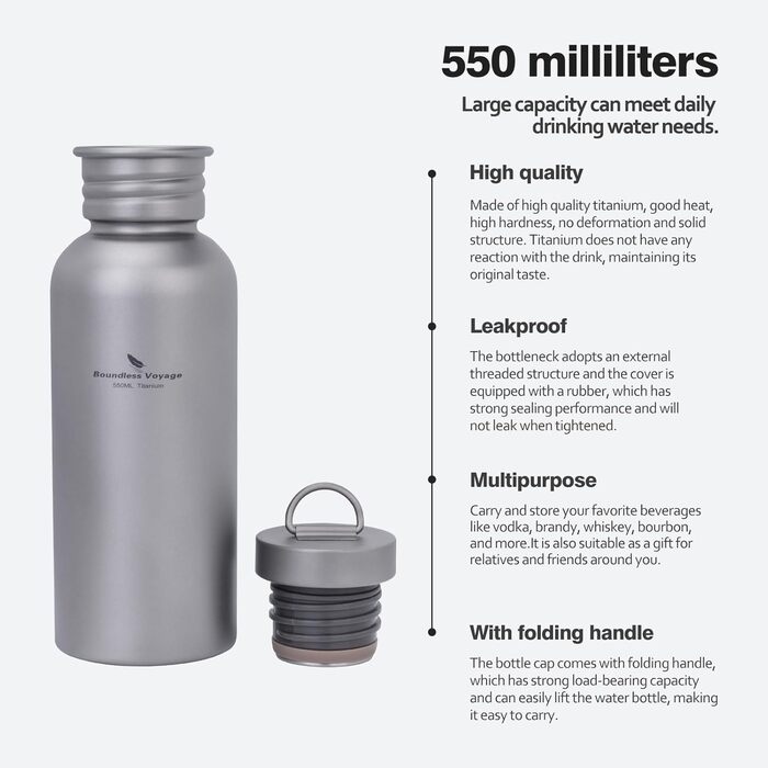 Титановая бутылка для кемпинга и походов 550 мл Boundless Voyage