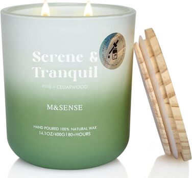 Ароматичні свічки M&SENSE з сосни та кедра в банці, велика соєва свічка 400 г з двома гнітами, час горіння 80 годин, ароматерапевтична свічка для йоги, спа та медитації. Подарунок для дівчини, дружини або матері.