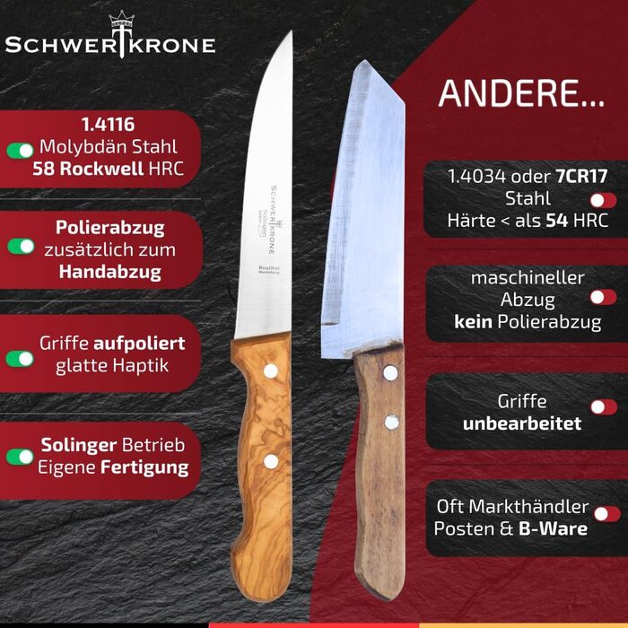 Нож для мяса Schwertkrone Рукоять из оливкового дерева Универсальный нож Нож для ветчины (15 см)