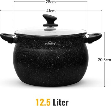 Індукційна каструля Homelux Pot 24 см зі скляною кришкою, антипригарним покриттям, алюмінієва каструля об&39ємом 8 л для всіх типів плит (H-C24) (12,5 л-28 см)