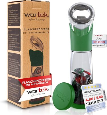 Відкривачка для пляшок з контейнером для кришечок зелена wortek
