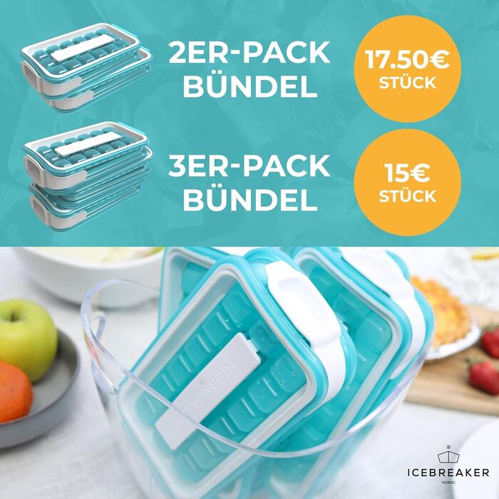 Лоток для льоду ICEBREAKER POP 2.0 - Готуйте та подавайте лід, не торкаючись його - Гігієнічний контейнер для льоду для морозильної камери - Силіконовий контейнер з кришкою - Льодогенератор на 18 кубиків льоду (2 шт. кольору Clear Water Blue (ексклюзив))