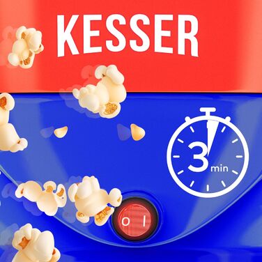 Велика машина для попкорну KESSER 800 Вт Машина для попкорну об&39ємом 5,5 л з кришкою з антипригарним покриттям та сервірувальною мискою для олії, масла, цукру, тиха та швидка, включаючи мірну чашку та чашку для попкорну, знімна нагрівальна поверхня (син