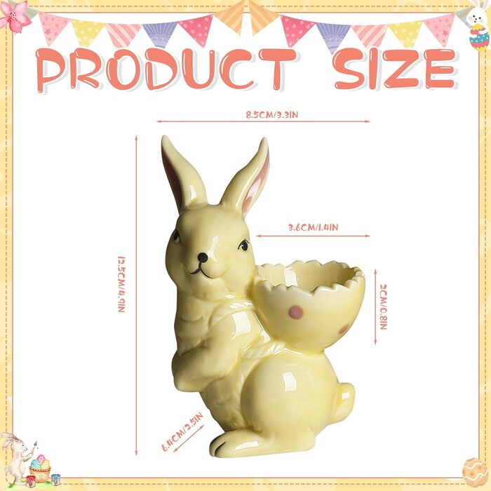 Набір із 2 порцелянових стаканчиків для яєць на Великдень, керамічні стаканчики для яєць у формі кролика, кумедні тарілки у формі пасхальних яєць у формі зайчика, можна мити в посудомийній машині, підставка для варених яєць, великодні подарунки (C жовтий)