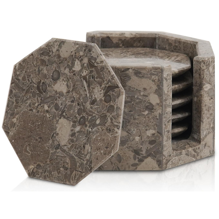 Підставки під чашки з мармуру з підставкою, 8.9 см, з оніксу, ручної роботи, для офісу, напоїв, кави та бару, на обідній стіл, набір з 6 шт. (Океанічний стиль)