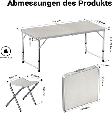 Раскладной кемпинговый стол 120 x 60 x 70 см Wiltec