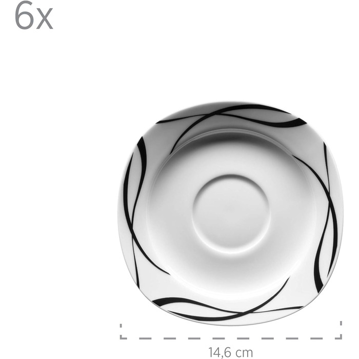Серія Осло, набір тарілок з 12 предметів на 6 персон з порцеляни, столовий сервіз класичний, позачасовий, елегантний, чорно-білий (комбінований сервіз 30 шт. ), 920673