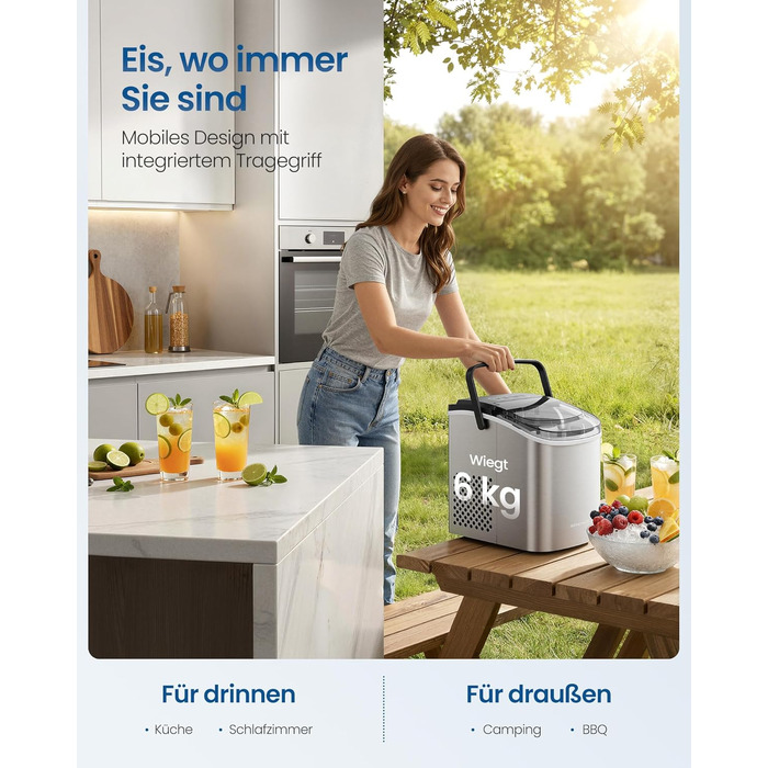 Ледогенератор для дома и путешествий 9 кубиков за 6 минут серебристо-серый SONGMICS