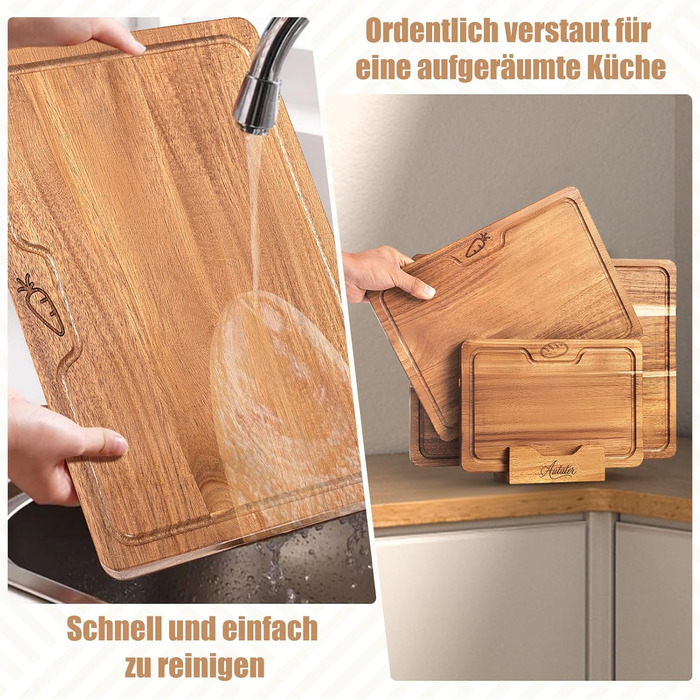 Набір з 3 обробних дощок з акацієвого дерева з підставкою Aututer