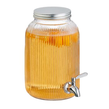 Диспенсер для напоїв Relaxdays, декоративний контейнер для лимонаду 4 л, з краном та кришкою, диспенсер для води, скло та нержавіюча сталь, прозорий