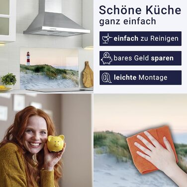 Кухонний фартух timalo зі скляним виглядом Північне море, очерет, захід сонця, океан, солома 2 мм акрилове скло Бризокості для плити, кухонний скляний фартух, акрилові скляні стінові панелі, захисна панель для фартуха (60 x 40 см, 300- Маяк)