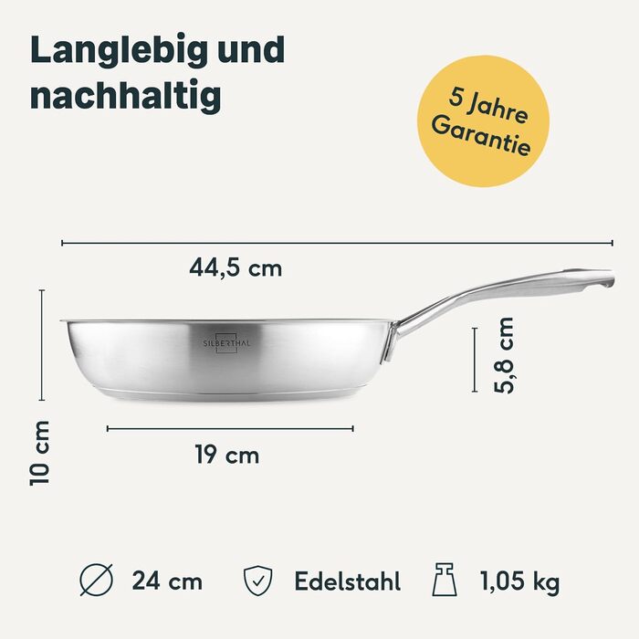 Сковорода SILBERTHAL індукційна 24 см - e Сковорода - Нержавіюча сталь - Для всіх типів варильних поверхонь та духовки (з покриттям, комплект 24 та 28 см)