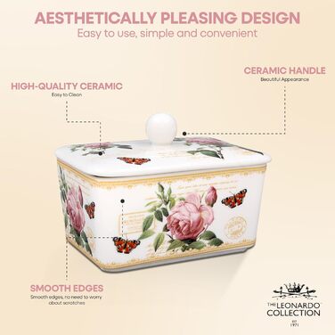 Маслянка з кришкою, китайська кераміка, з гарними акварельними мотивами, розроблена галереєю Дженніфер Роуз для Busy Bee (Redoute Rose)