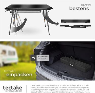 Складной алюминиевый стол для кемпинга 120 x 70,5 см tectake