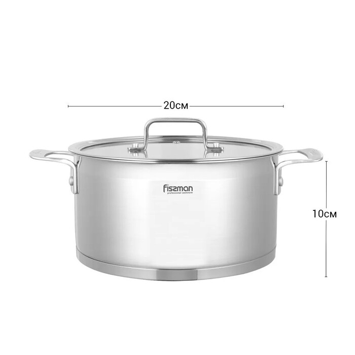 Кастрюля Fissman FOBUS 20x10 см/3,1 л со стеклянной крышкой (5383)