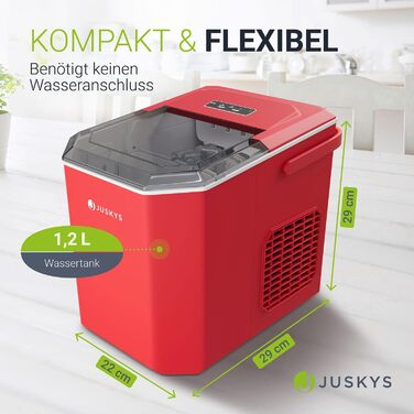 Льодогенератор Juskys IceOracle - Коктейльний лід за 6-13 хв - Міні-льодогенератор на 12 кг/день - Великий контейнер для льоду - Білий (червоний)