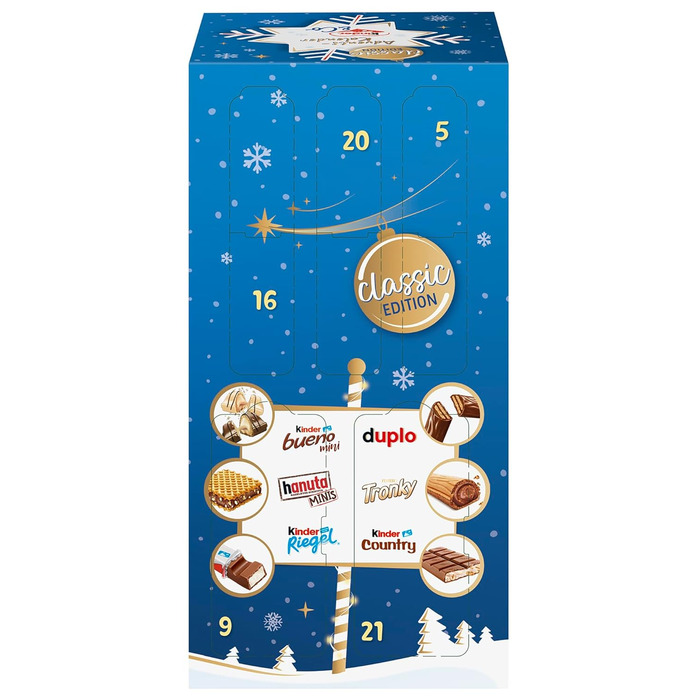 Рождественский адвент-календарь с 24 шоколадными деликатесами, 295 г Kinder & Ferrero