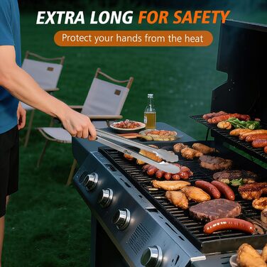 Щипці для гриля HOTEC з нержавіючої сталі з термостійкою силіконовою ручкою, металеві щипці, що замикаються, нековзне покриття, 23 см та 30,5 см (чорні) (чорні)