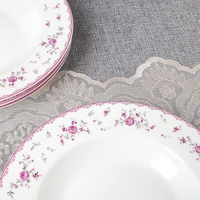 Набір обідніх тарілок fanquare з 4 плоских тарілок з білого порцеляни Ø 275 мм, Royal Vintage, рожеві квіти, для кейтерингу та домашнього використання, обідня тарілка 10,8 дюйма (миска для супу 8,6 дюйма)
