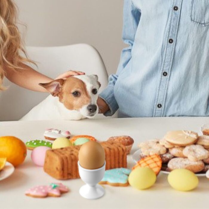 Керамічні чашки для яєць Cinf у горошок, великодній подарунковий набір із 4 порцелянових підставок для сніданку, міцні, легко миються, багаторазові, великодній подарунок (білий)