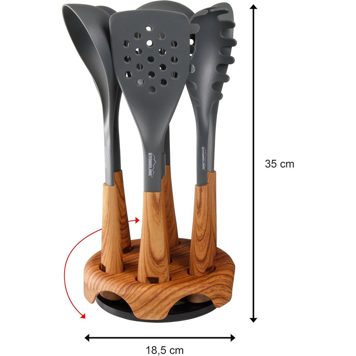 Набір кухонного начиння Back to Nature з обертовим тримачем, імітація дерева, 8 предметів STONELINE